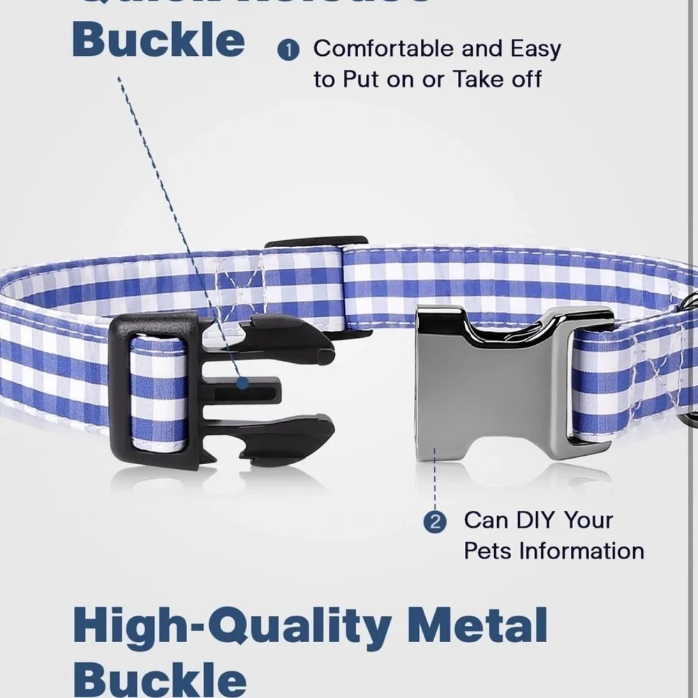 Tag Holder Case, Air Tag Pet Collar with Quick-Release Metal Buckle Blue Plaid M